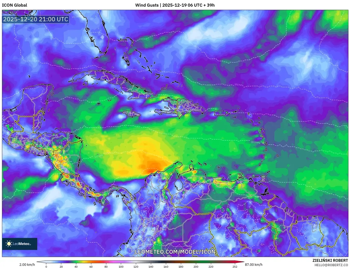 2025-12-19 Wind Gusts Peak – Caribbean Afternoon Storm Forecast
