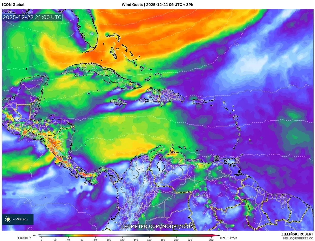 2025-12-21 Día cálido y soleado Pronóstico de ráfagas de viento – Brisas ligeras del sur, Cielos despejados