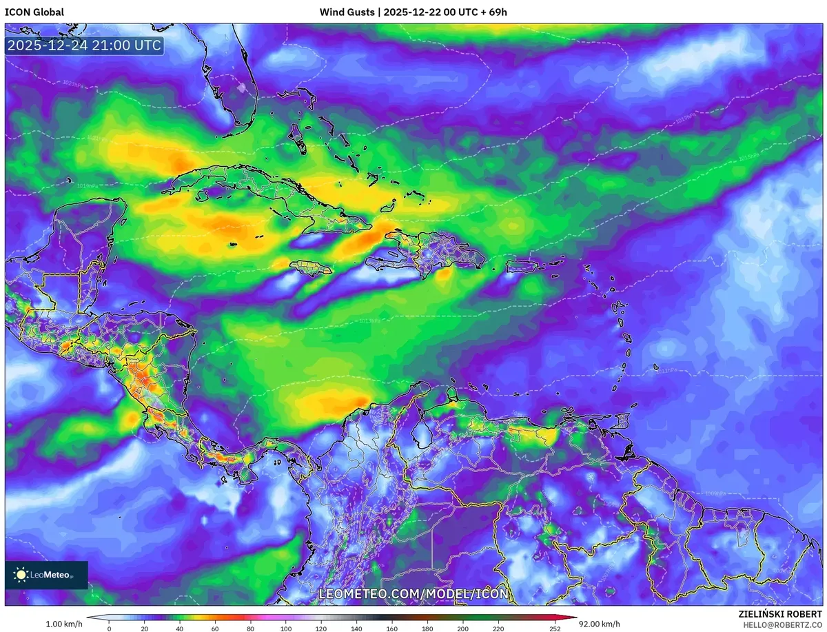 2025‑12‑24 Christmas Eve Wind Gust Forecast – Central America Warm, Sunny Weather Overview