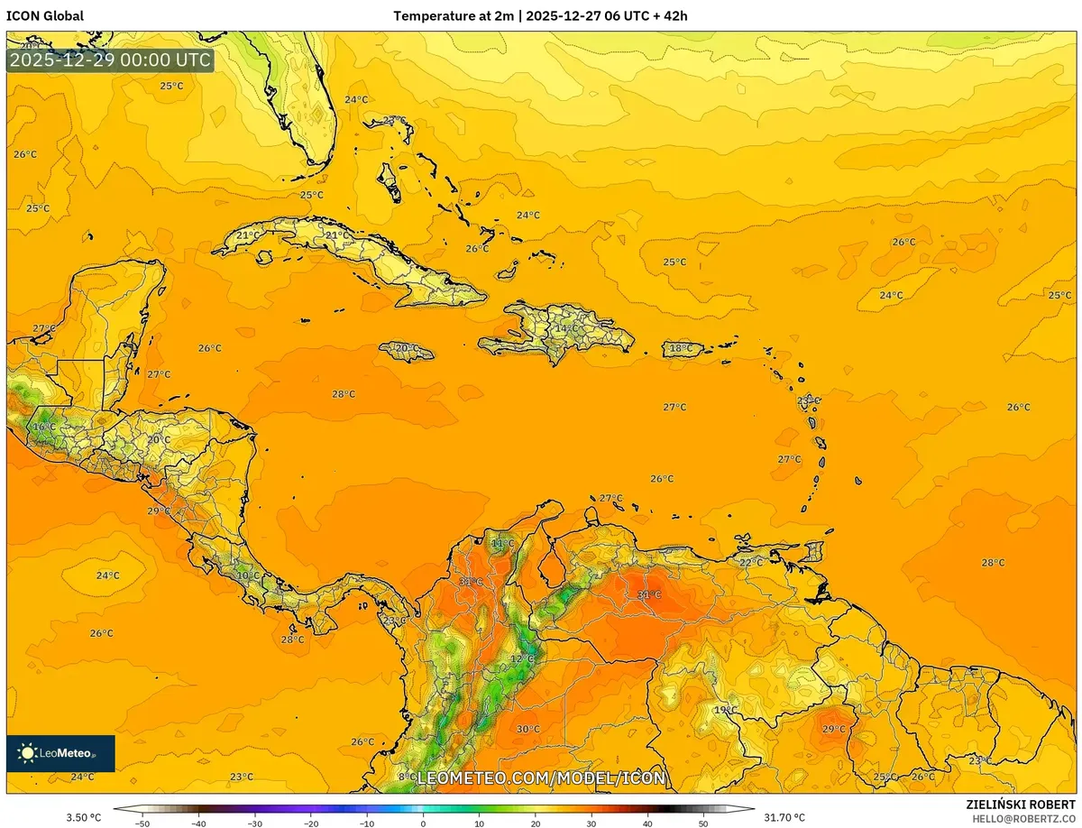 Disminución de la temperatura nocturna en Costa Rica el 28 de dic de 2025