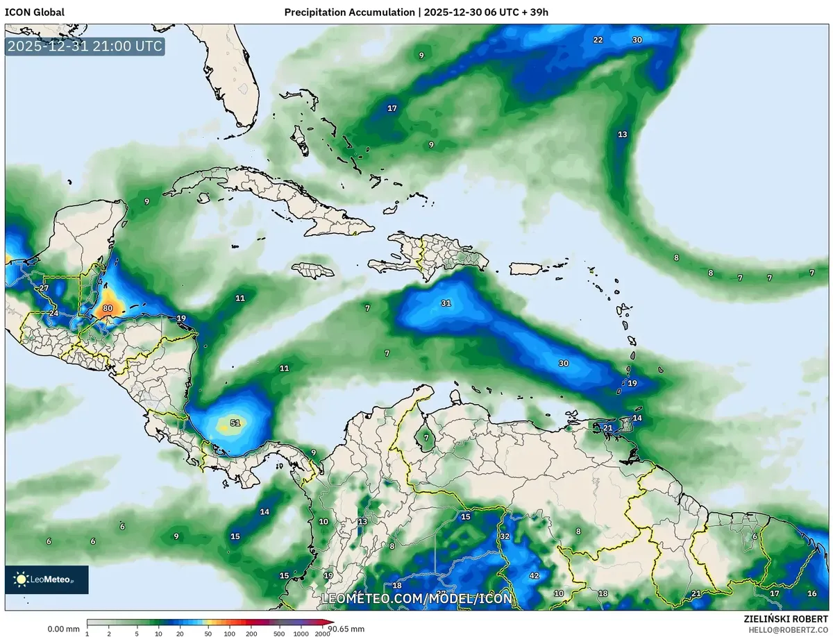 Pico de acumulación de lluvia en Costa Rica el 31 de diciembre de 2025