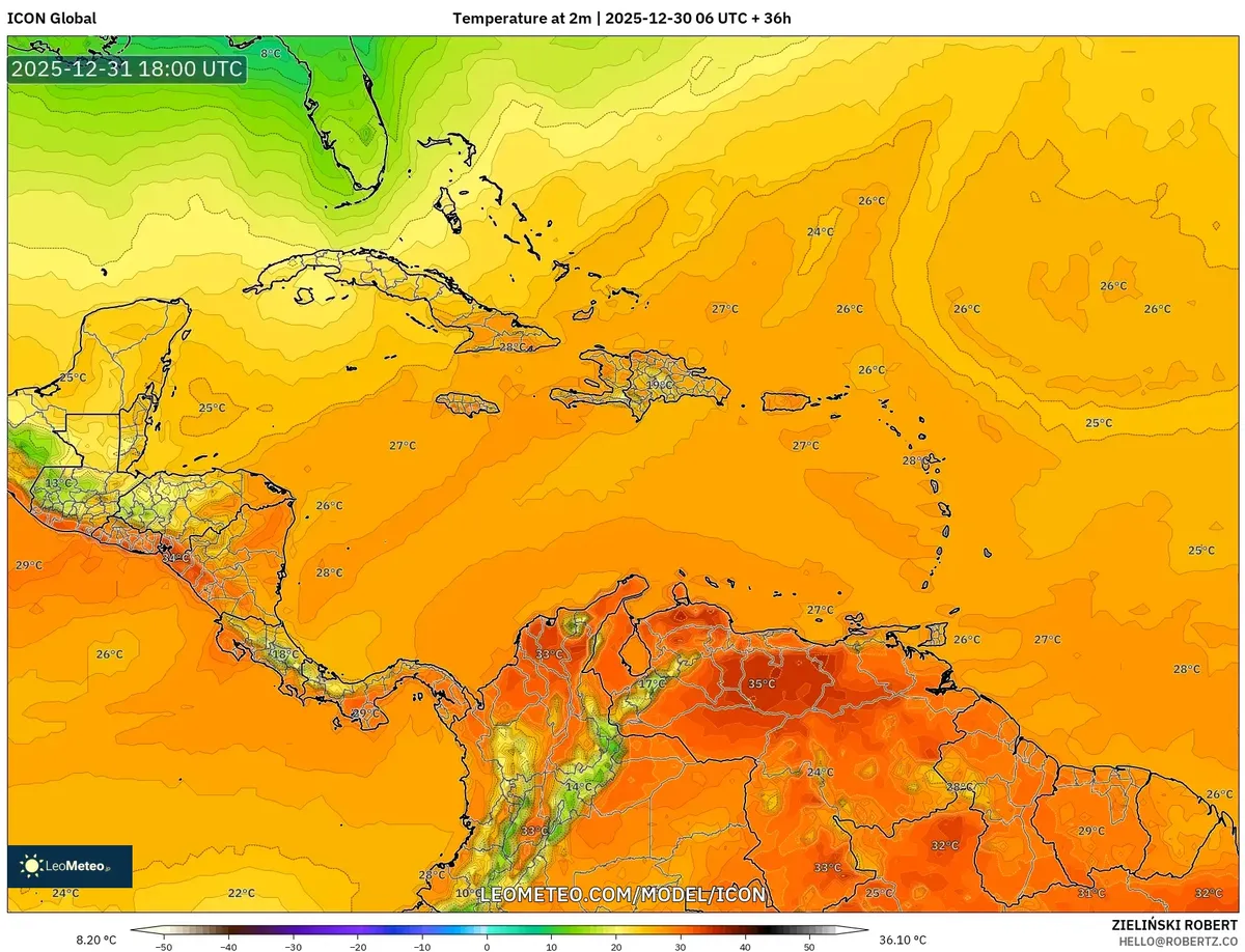 Temperaturas máximas diurnas en Costa Rica el 31 de diciembre de 2025