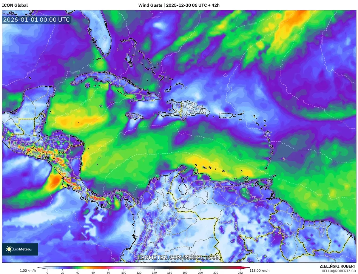 Rachas de viento en aumento en Costa Rica el 31 de diciembre de 2025