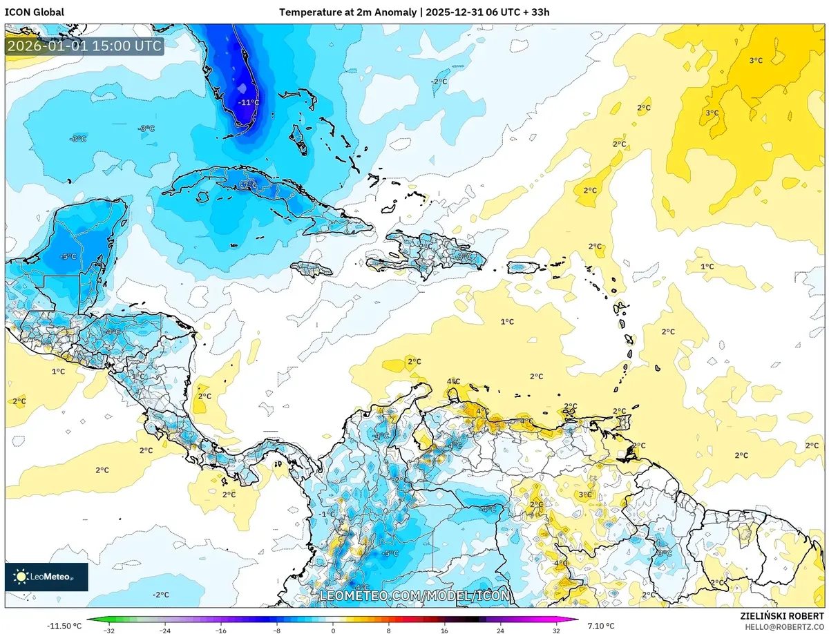 Anomalias de Temperatura en Costa Rica el 1 de enero de 2026