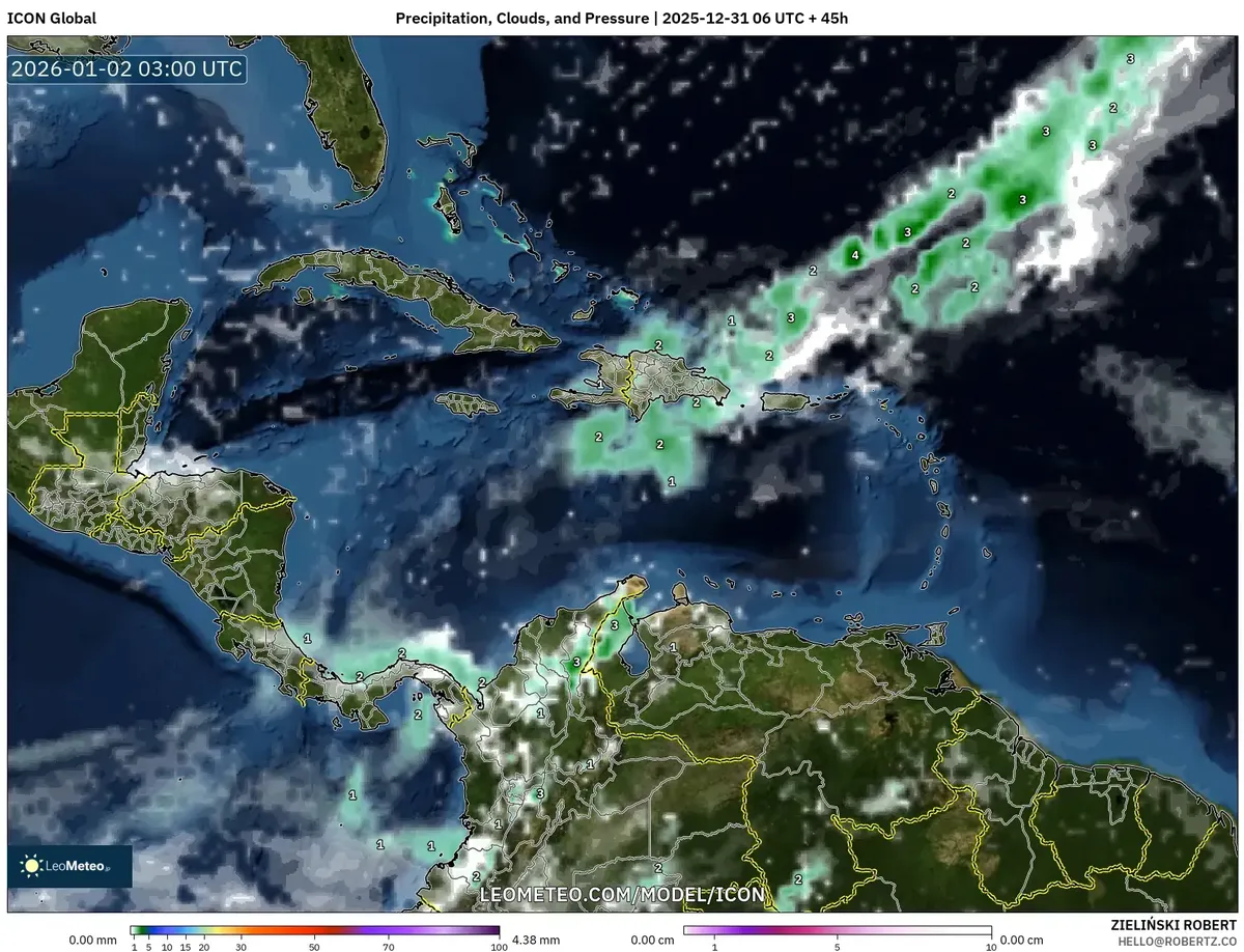 Lluvia nocturna en aumento en Costa Rica el 1 de enero de 2026