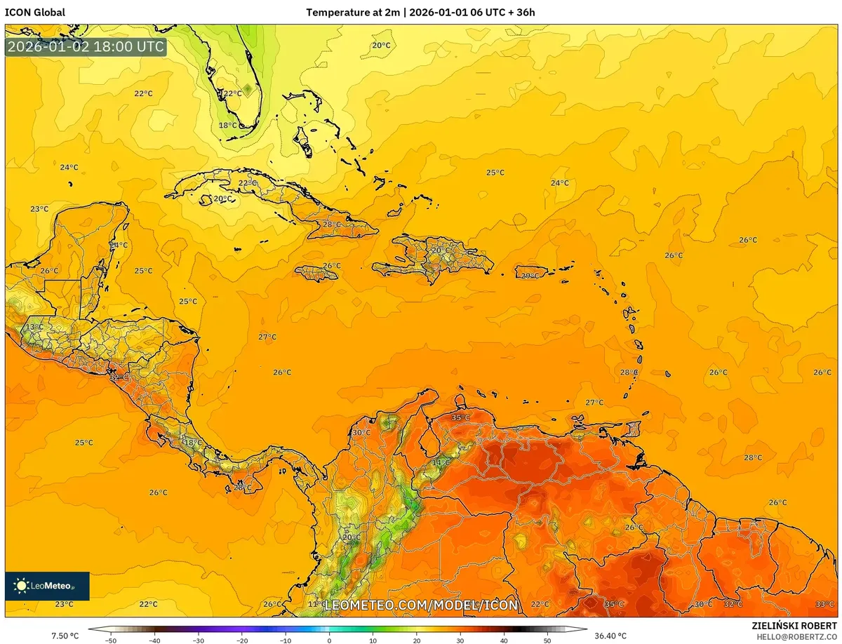 Temperaturas máximas alrededor de San José el 2 de enero de 2026