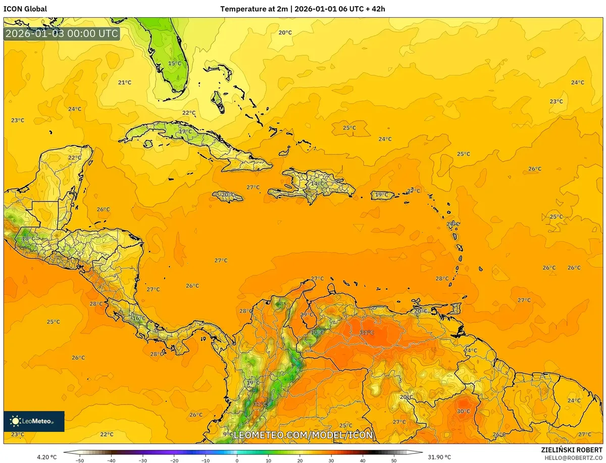 Mínimas nocturnas en San José el 2 de enero de 2026