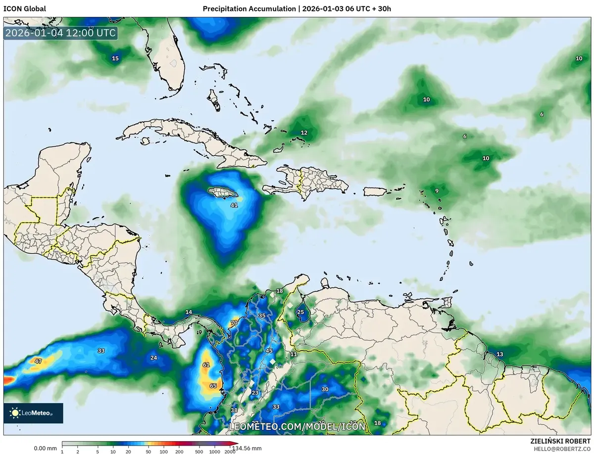 Baja acumulación de lluvia en Costa Rica el 4 de enero de 2026