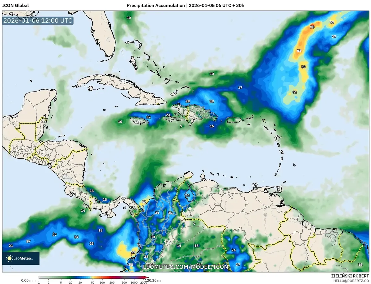 Nubes y lluvia matutinas el 6 de enero de 2026