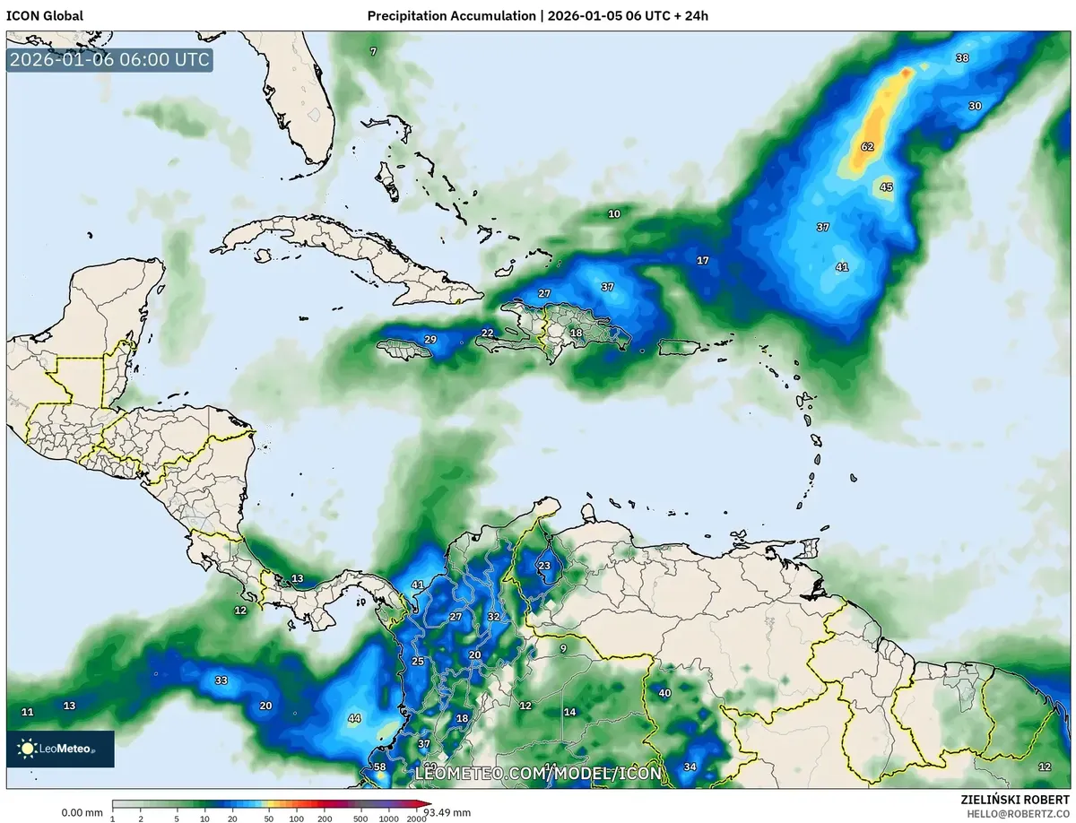 Acumulación de lluvia por la mañana el 6 de enero de 2026