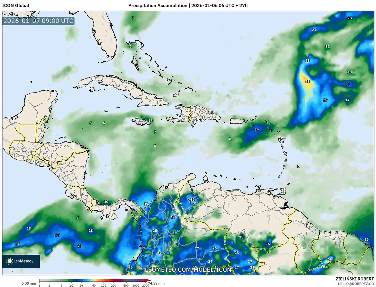 Acumulado de Lluvia en la Tarde 7 de enero de 2026