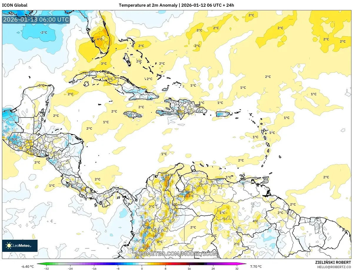 Anomalía de Temperatura en Superficie 13 de enero de 2026