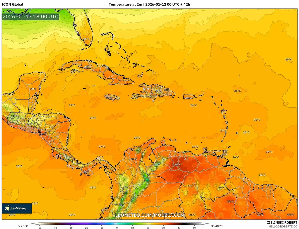 Temperatura Máxima en San José 13 de enero de 2026