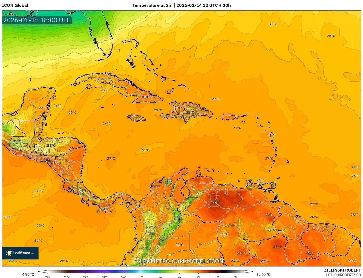 Máximo calor diurno en San José – 15 de enero de 2026