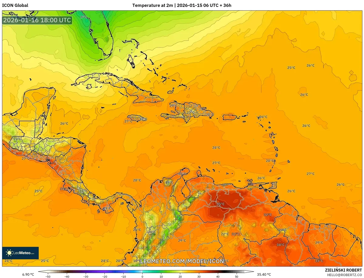 Temperatura máxima 16 de enero de 2026