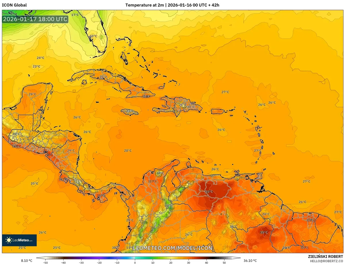 Pronóstico de temperatura para el sábado 17 de enero de 2026
