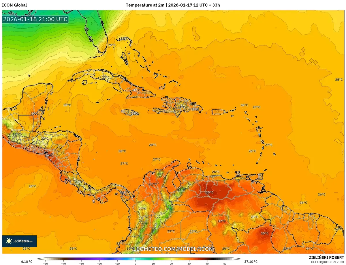 Temperatura Máxima en la Tarde 18 de enero de 2026