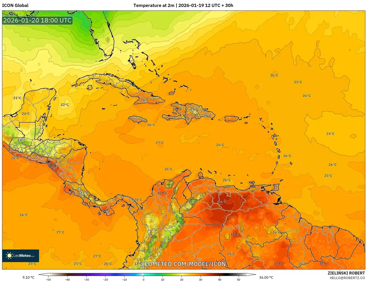 Temperaturas Máximas Diurnas en la Región 20 de enero de 2026