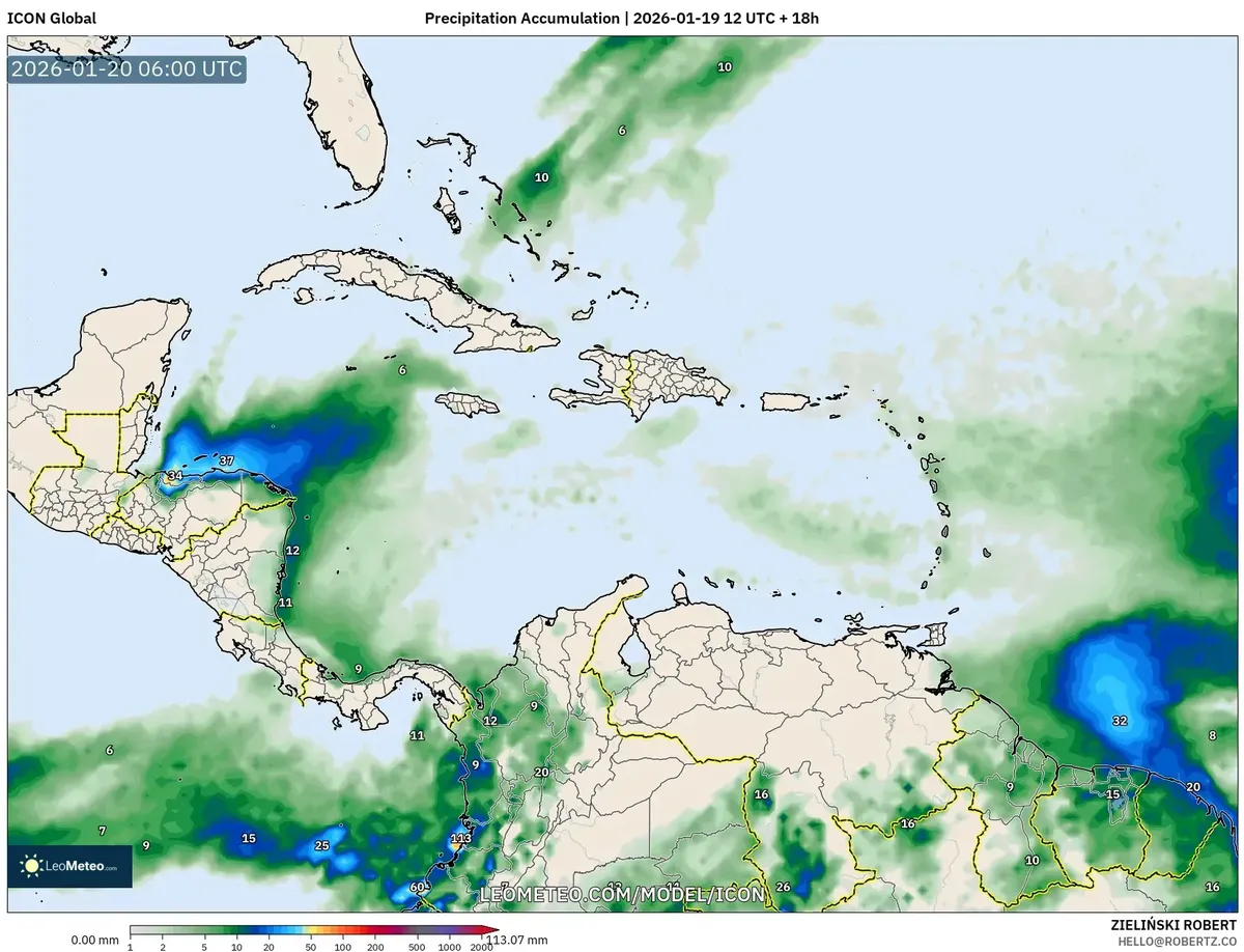 Ligera Acumulación de Lluvia en la Tarde 20 de enero de 2026