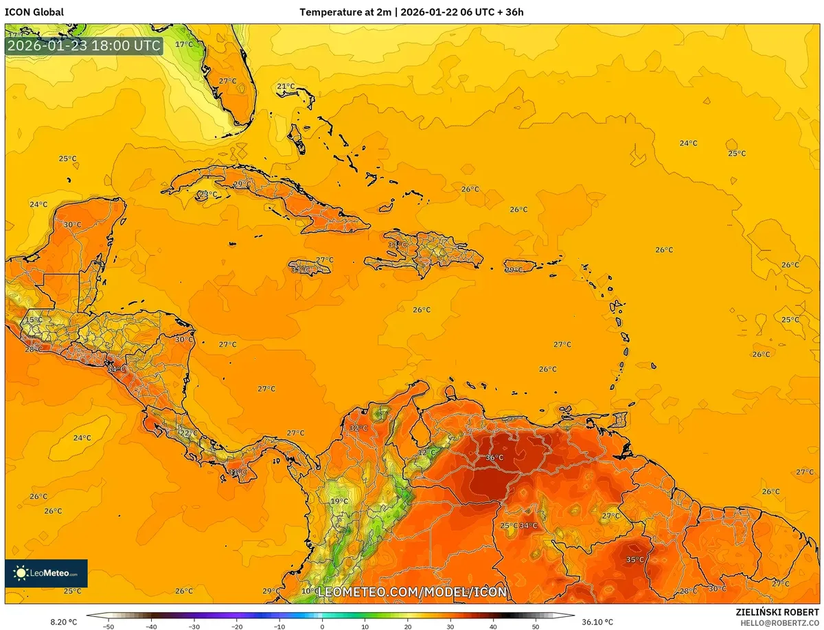 Temperatura máxima en San José – 23 de enero de 2026