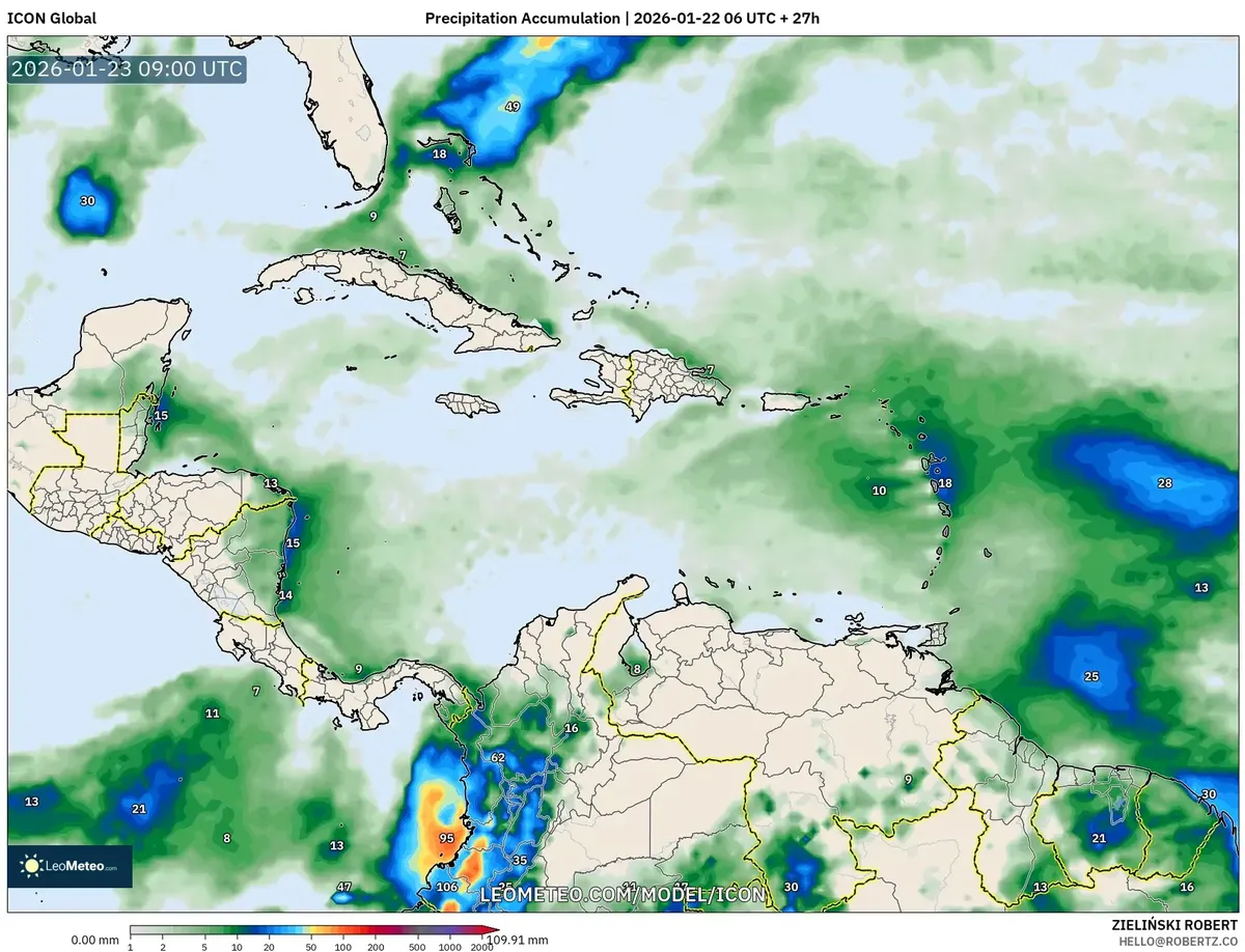 Pronóstico de ligera acumulación de lluvia – 23 de enero de 2026