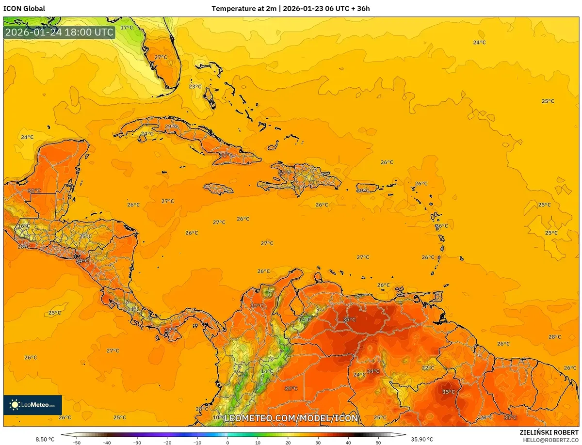 Temperatura Máxima Diurna en San José – 24 de enero de 2026