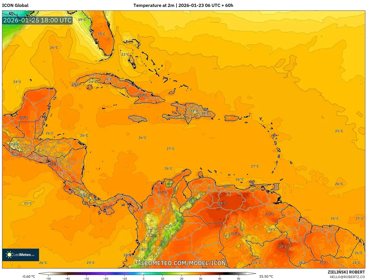 Peak Daytime Temperature January 25, 2026