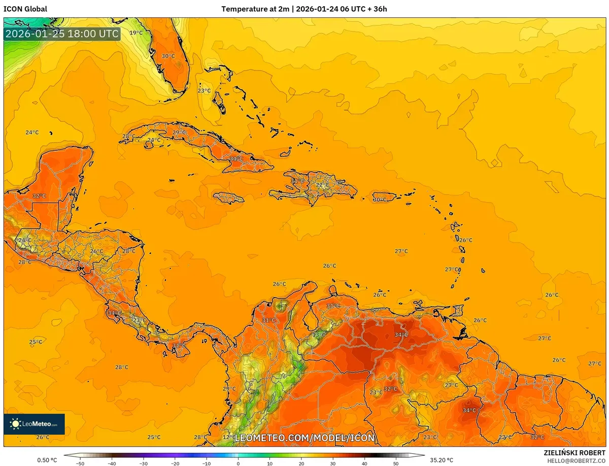 Temperatura Máxima Diurna en San José 25 de enero de 2026