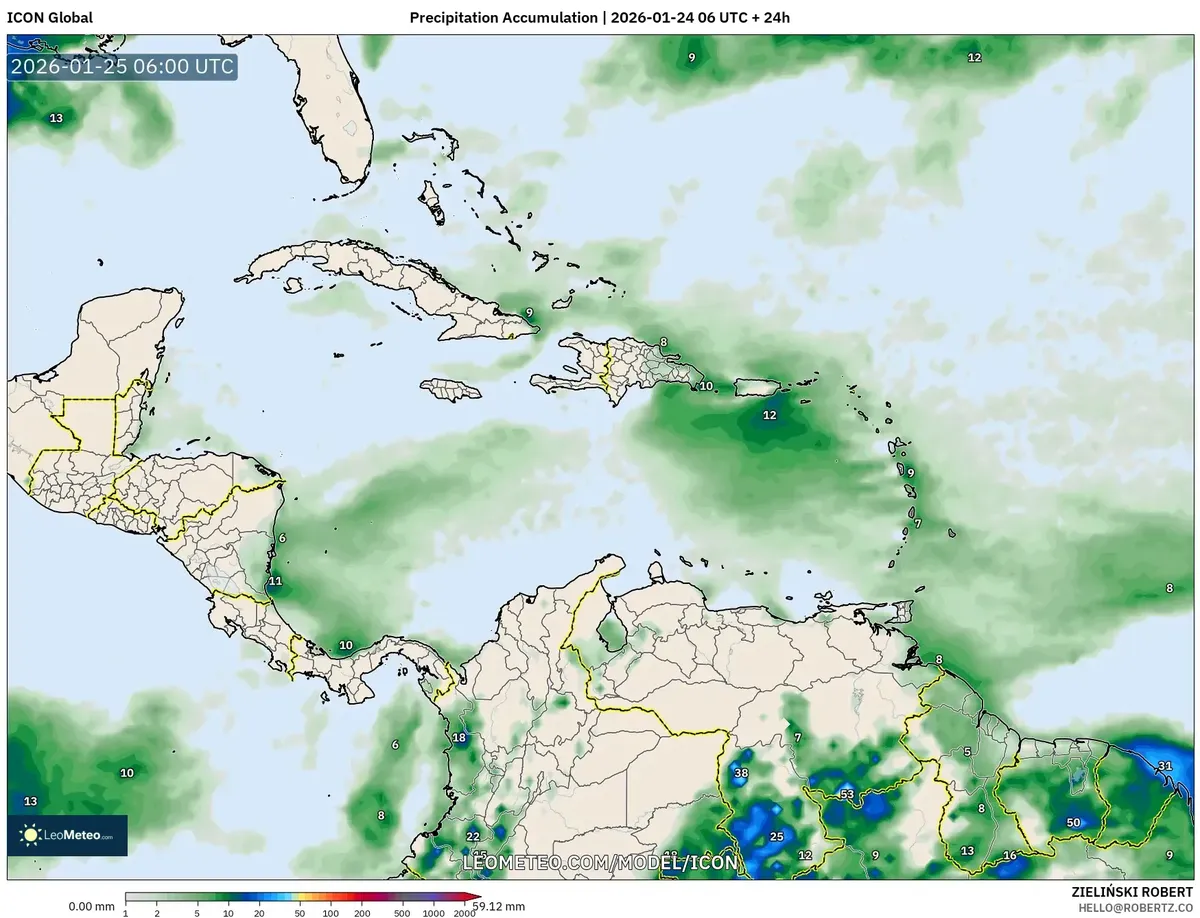 Pronóstico de Acumulación de Lluvia Ligera 25 de enero de 2026