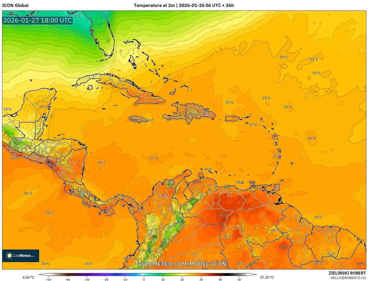 Temperatura Máxima en San José el 27 de enero de 2026