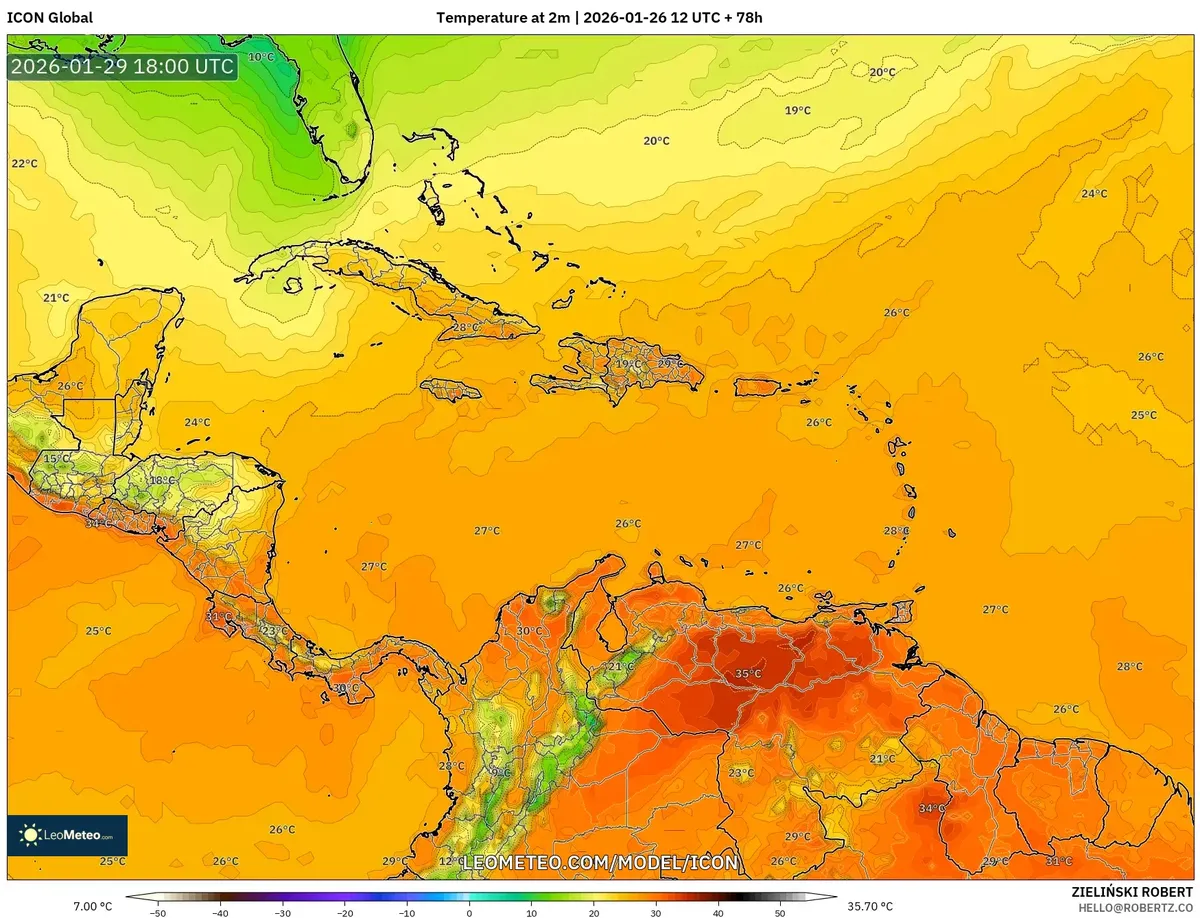 Temperatura máxima diurna en San José el 29 de enero de 2026