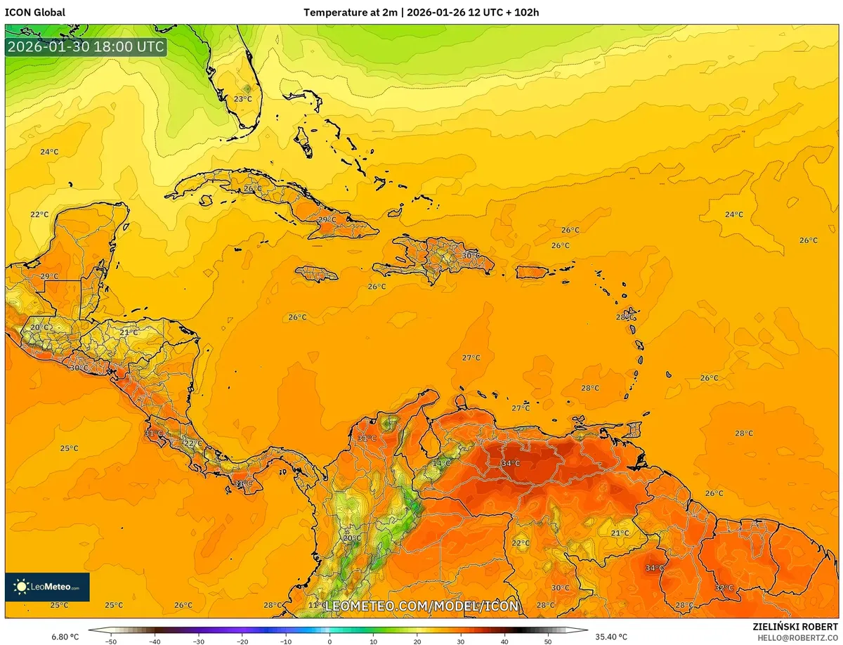Temperatura máxima diurna el 30 de enero de 2026