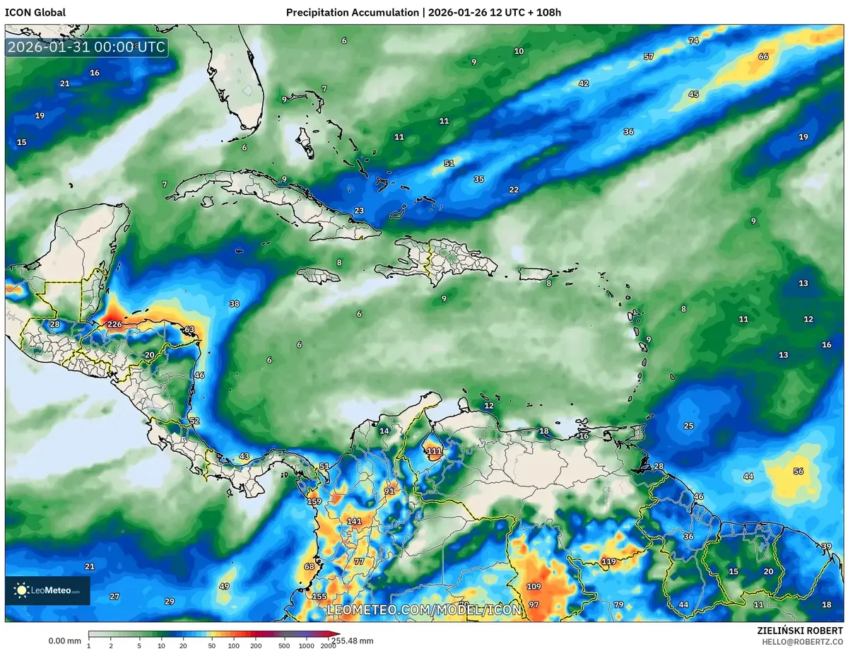 Mayor acumulación de precipitación el 30 de enero de 2026