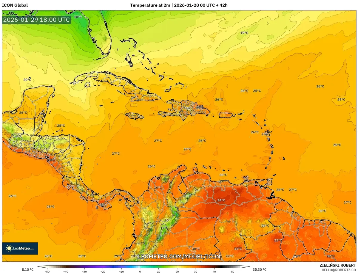 Temperatura Máxima Diurna el 29 de enero de 2026