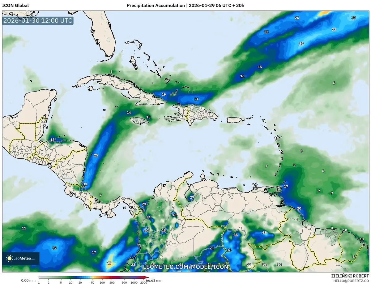 Acumulación de precipitación el 30 de enero de 2026