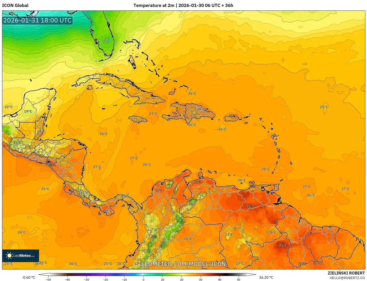 Temperatura máxima diurna el 31 de enero de 2026