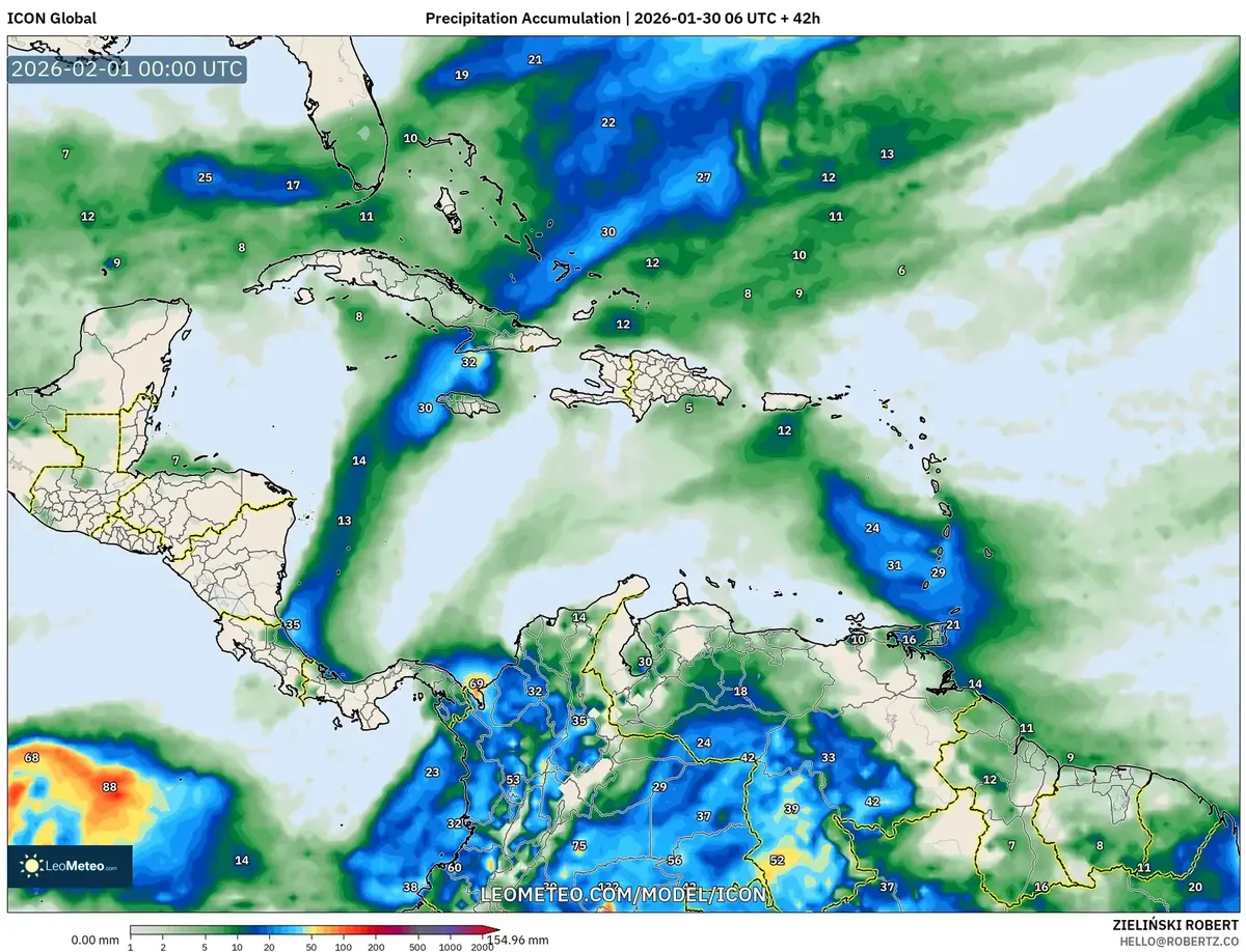 Acumulado máximo de precipitación el 31 de enero de 2026