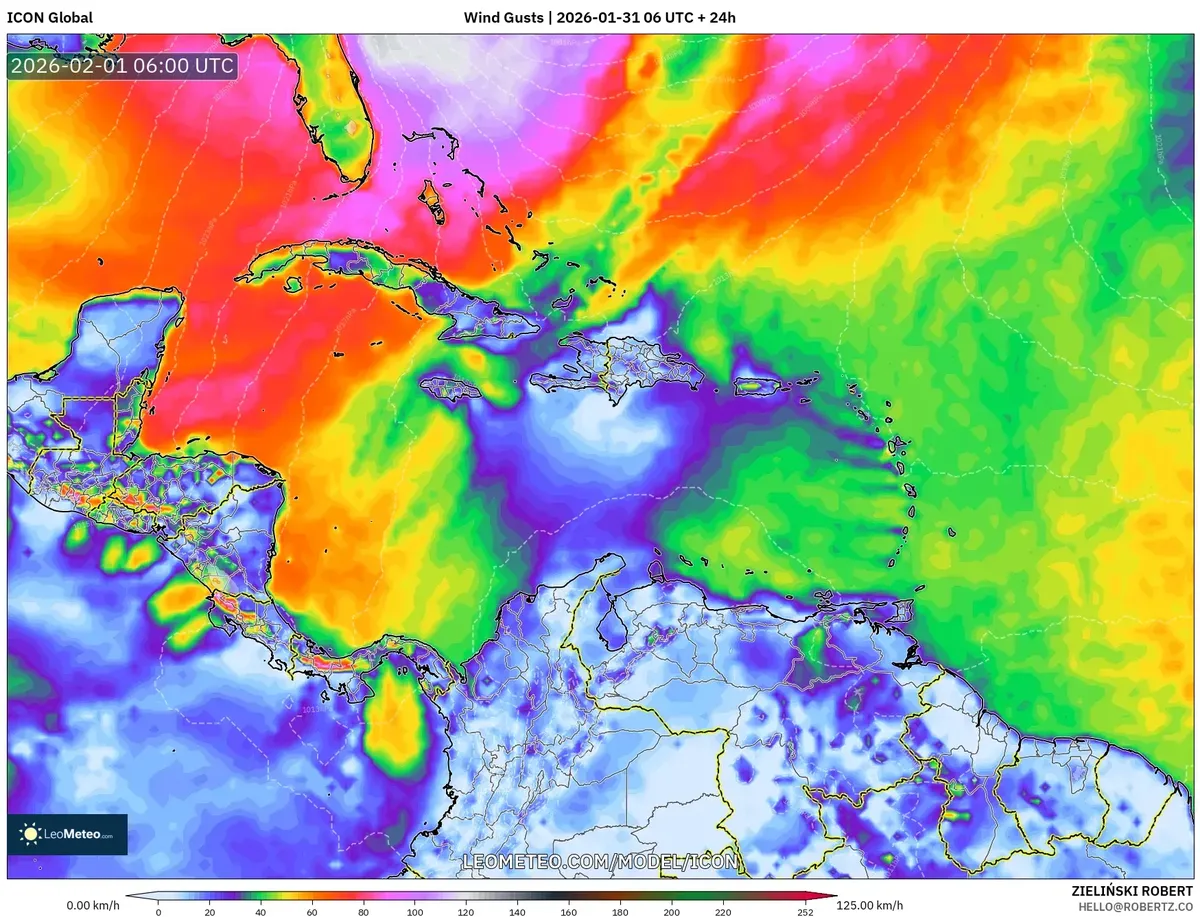 Ráfagas de viento en Costa Rica el 1 de febrero de 2026