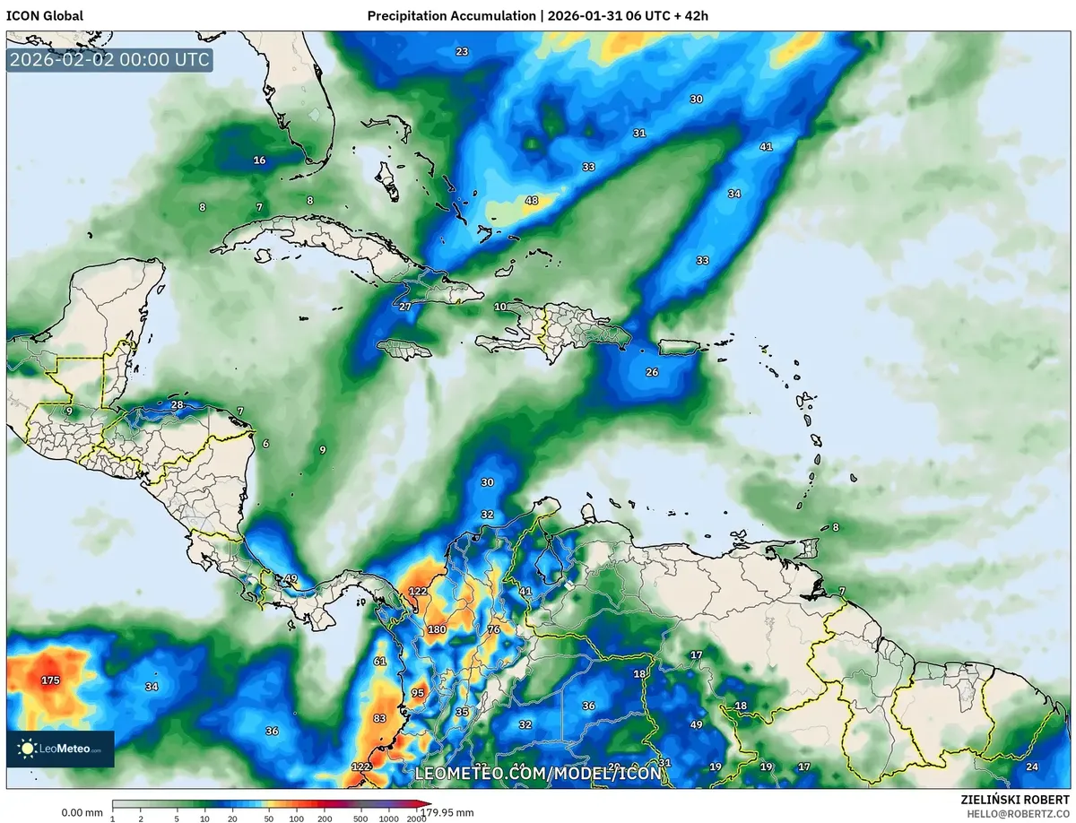 Acumulado total de lluvia el 1 de febrero de 2026
