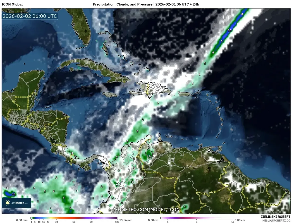 Precipitación y Nubosidad en Costa Rica el 2 de febrero de 2026
