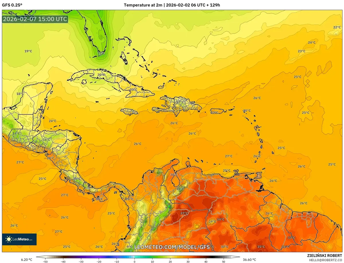 Pronóstico de temperaturas matutinas en Costa Rica el 7 de febrero de 2026