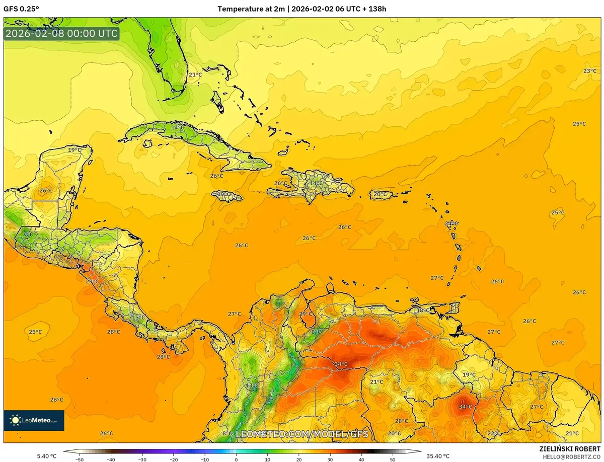 Calor vespertino en Costa Rica el 7 de febrero de 2026
