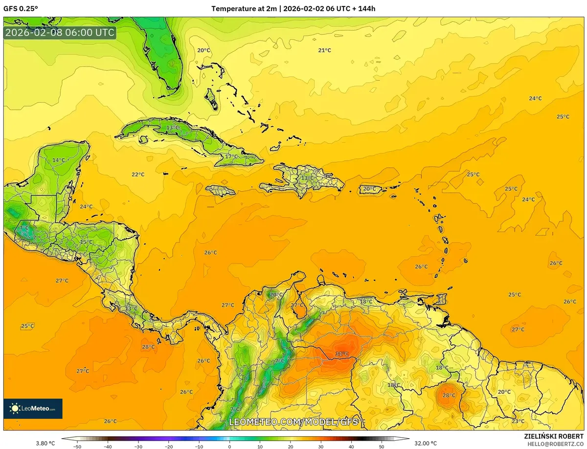 Temperaturas matutinas en Costa Rica el 8 de febrero de 2026