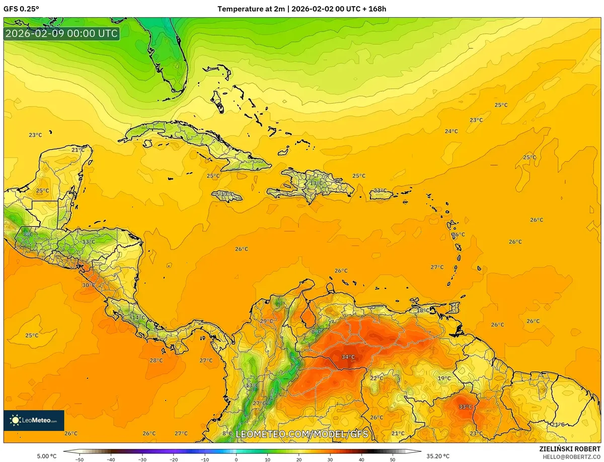 Temperaturas nocturnas en Costa Rica el 8 de febrero de 2026