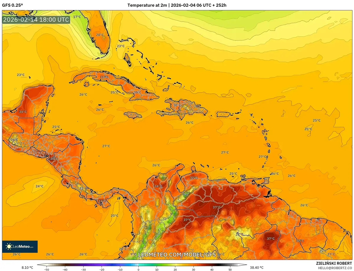 Pico de temperatura máxima en San José el 14 de febrero de 2026